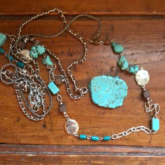 Vintage CHICOs Dual Layer Authentic Turquoise Suede Maxi Statement Necklace - Picture 7 of 16